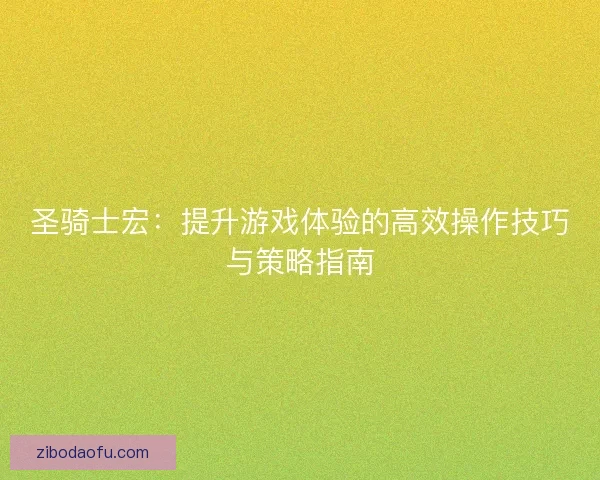 圣骑士宏：提升游戏体验的高效操作技巧与策略指南