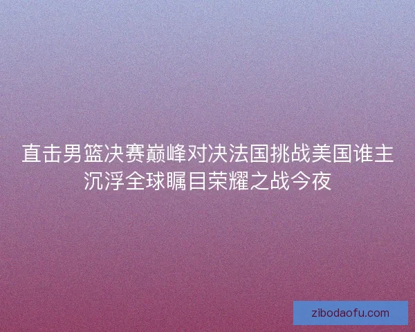 直击男篮决赛巅峰对决法国挑战美国谁主沉浮全球瞩目荣耀之战今夜