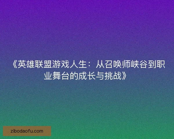 《英雄联盟游戏人生：从召唤师峡谷到职业舞台的成长与挑战》